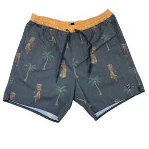 Roark Revival Boardshorts Mens M Gray Tiki Palm Tree Surf Hybrid Beach‎ Resort